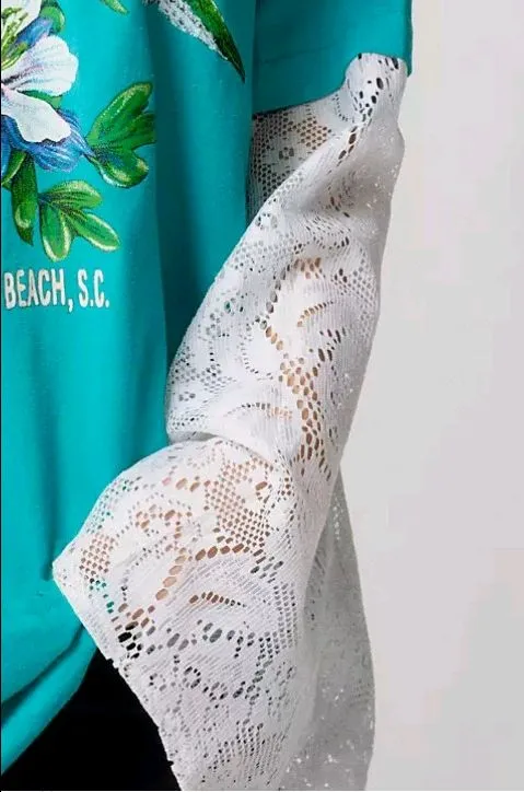 💥 SALE - CR772 Women reworked tshirt with full net sleeves