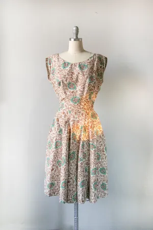 1950s Dress Cotton Floral Full Skirt XS