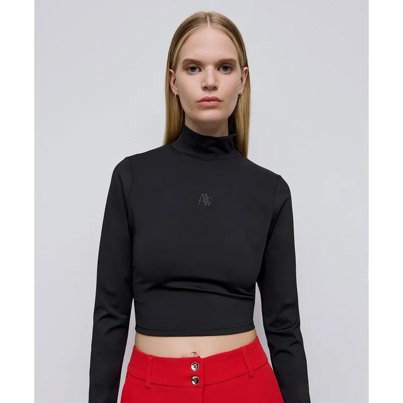 Access Fashion Black Cropped Top With Logo
