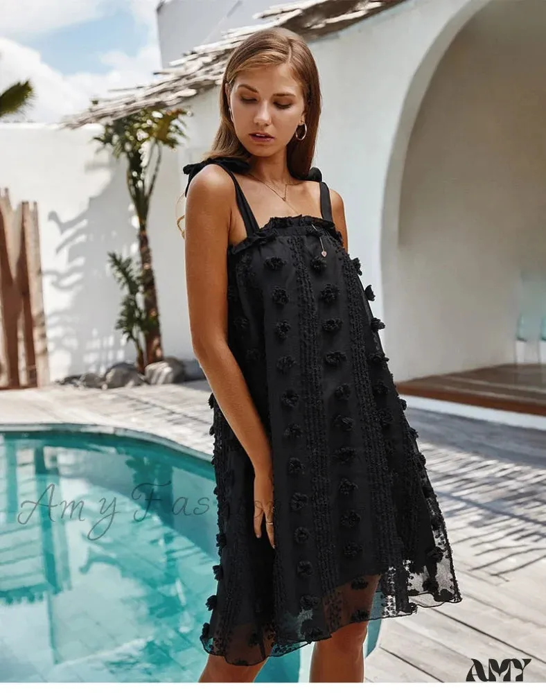 Amy Fashion - Solid Wrapped Chest Floral  Loose Sleeveless Beach Dress