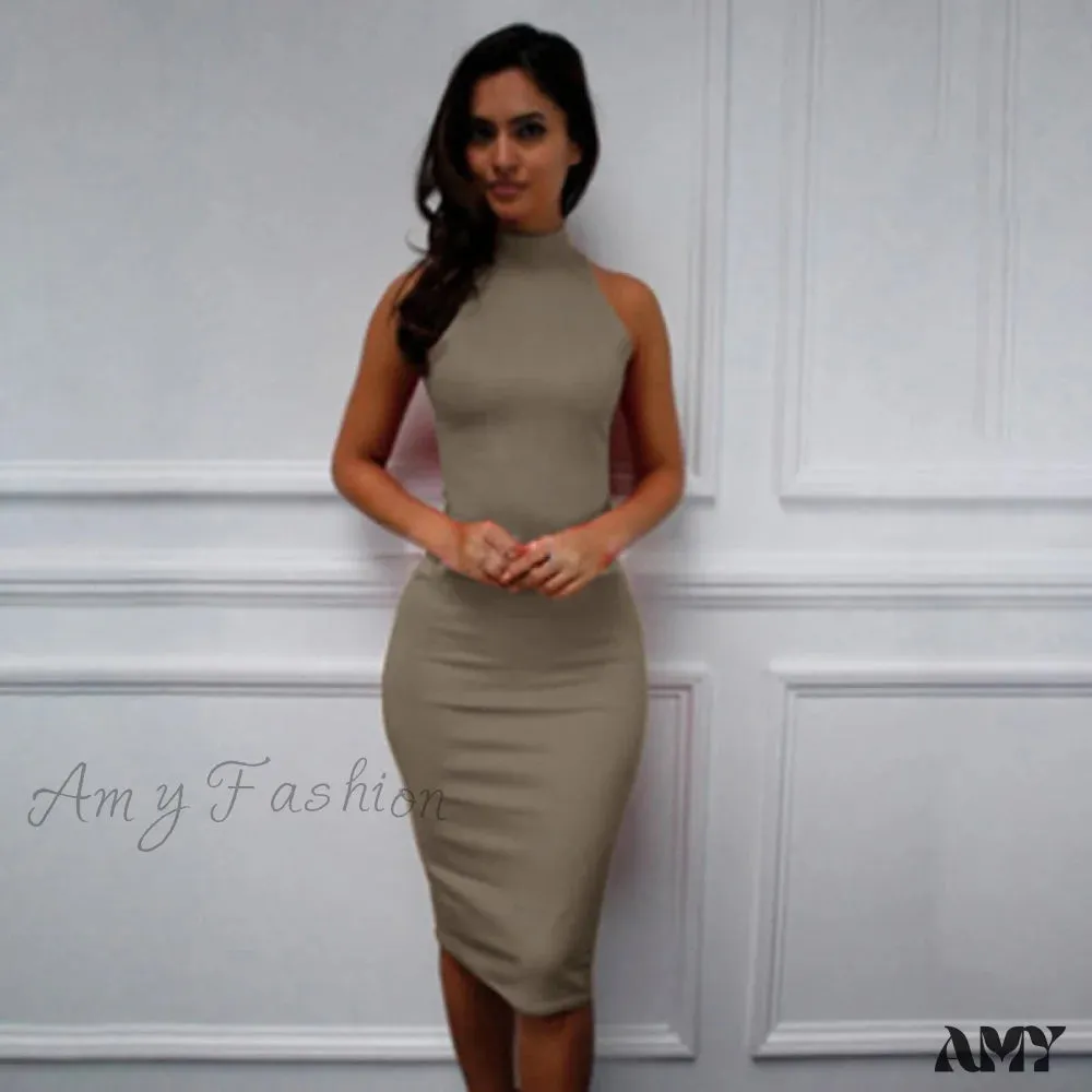 Amy Fashion - Turtle Neck Slim Long Party Dress
