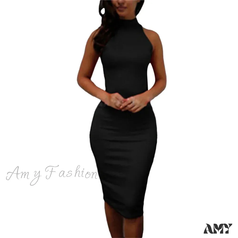 Amy Fashion - Turtle Neck Slim Long Party Dress