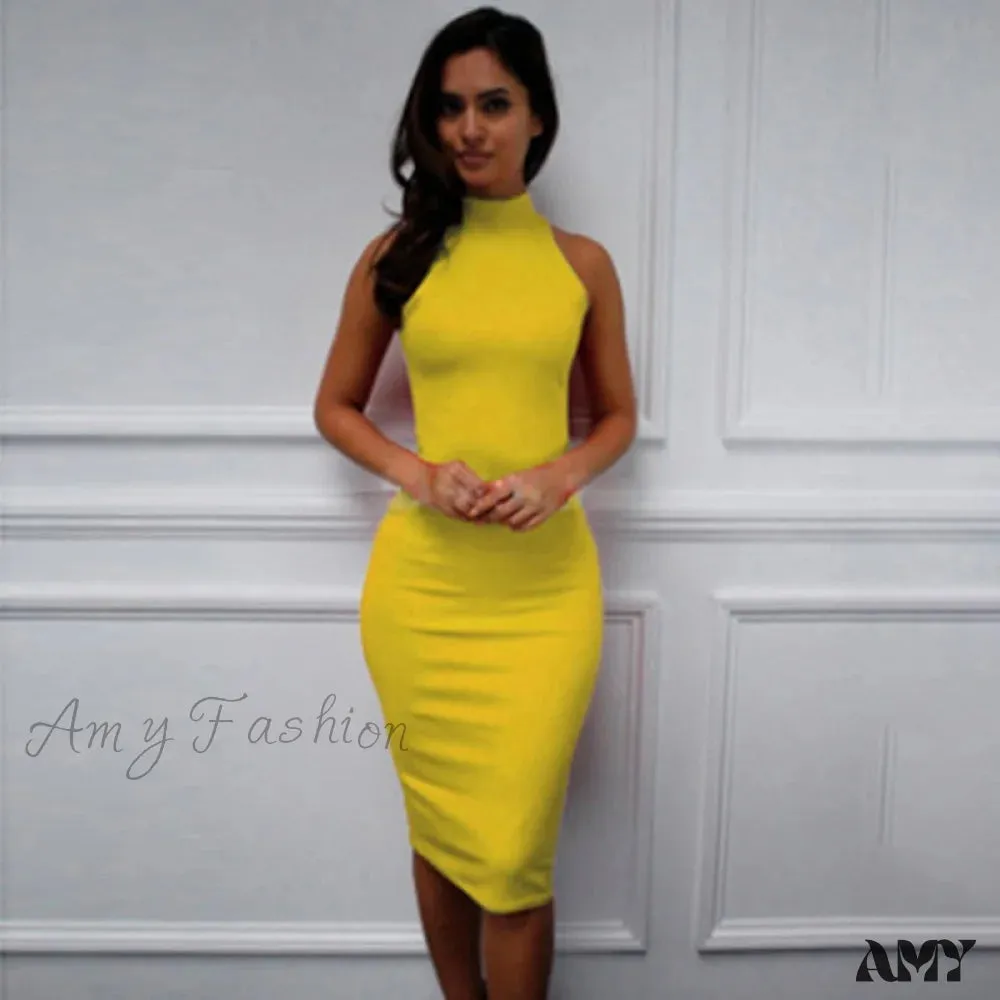 Amy Fashion - Turtle Neck Slim Long Party Dress