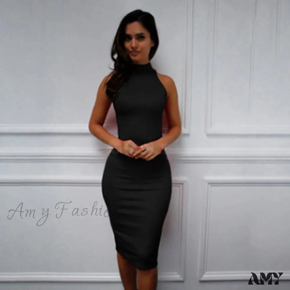 Amy Fashion - Turtle Neck Slim Long Party Dress