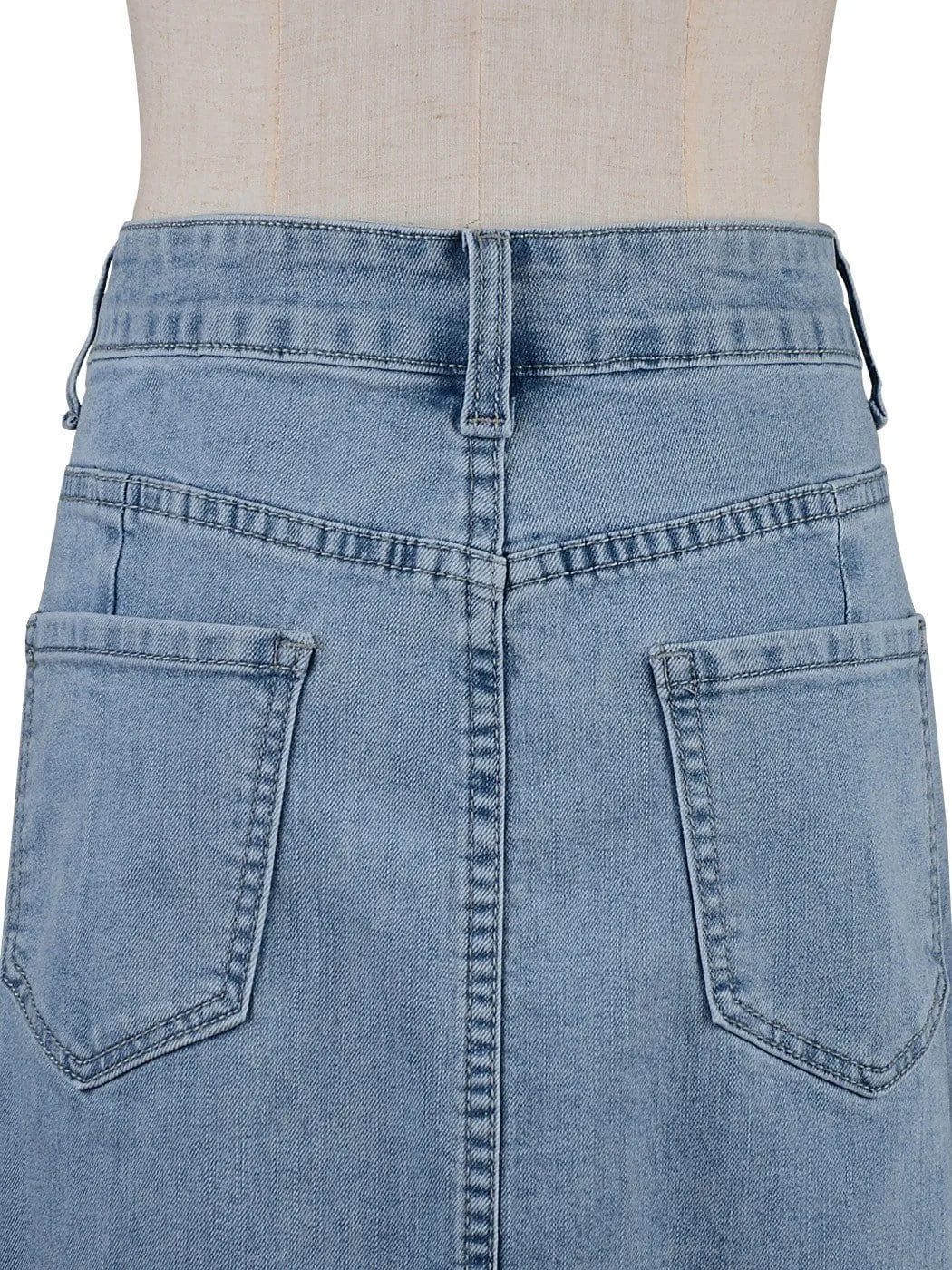 Anna-Kaci Women Comfy Soft Stretch Bodycon Blue Jean Pencil Midi Denim