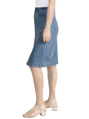 Anna-Kaci Women Comfy Soft Stretch Bodycon Blue Jean Pencil Midi Denim