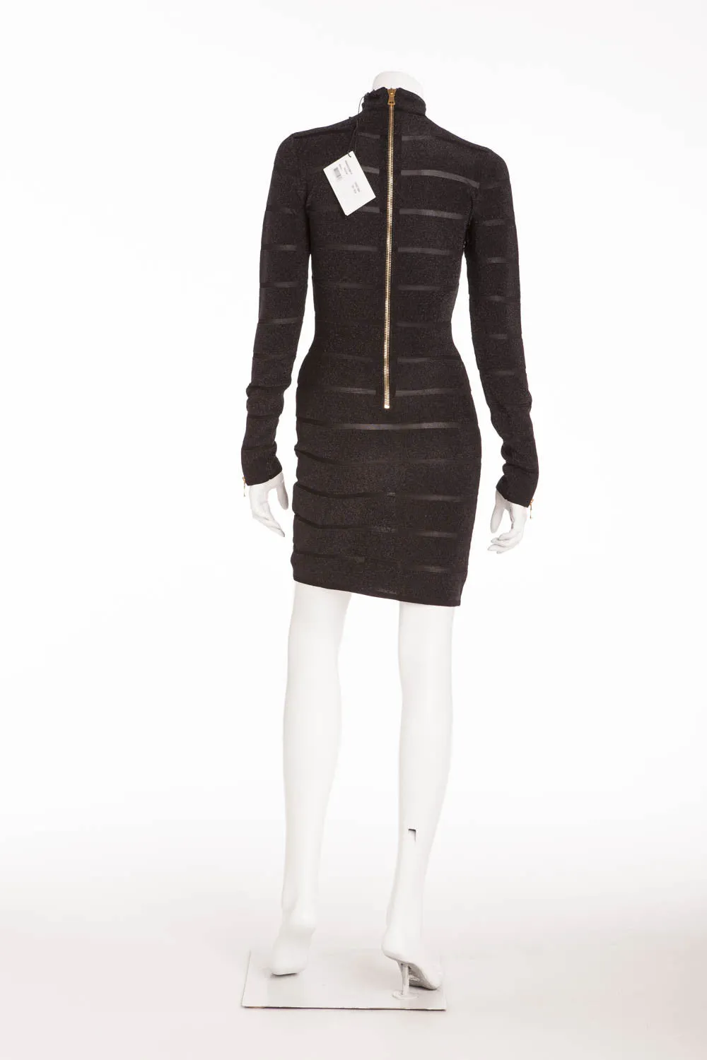 Balmain - NWT Black Long Sleeve Mini Dress Gold Zippers - FR 40