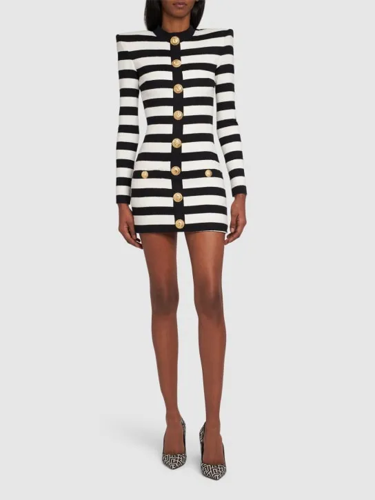 Balmain   Striped cotton blend jersey mini dress 