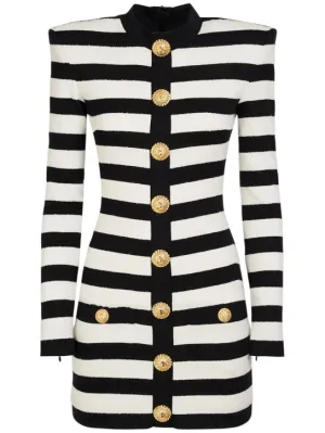 Balmain   Striped cotton blend jersey mini dress 