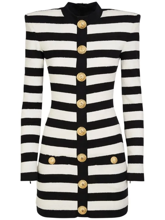 Balmain   Striped cotton blend jersey mini dress 