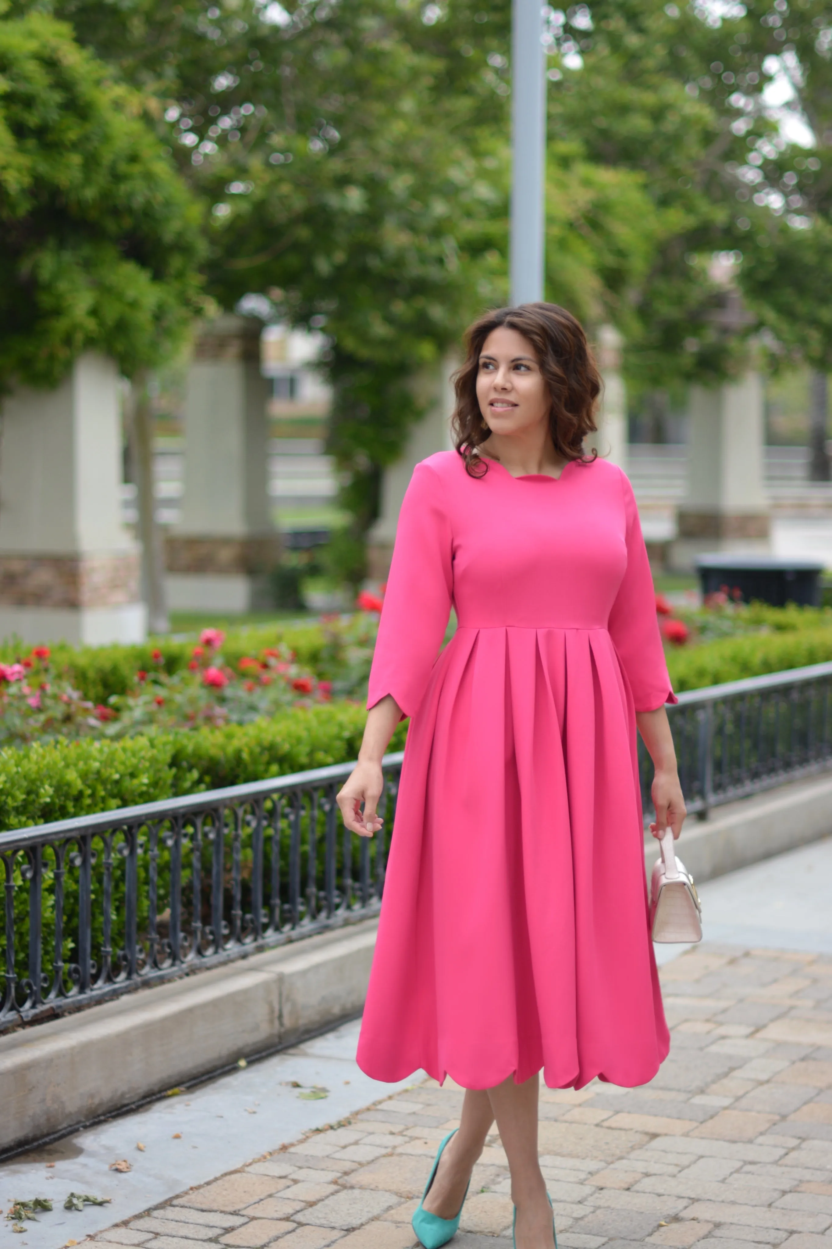 Berlin Scalloped Fuchsia Pink Dress