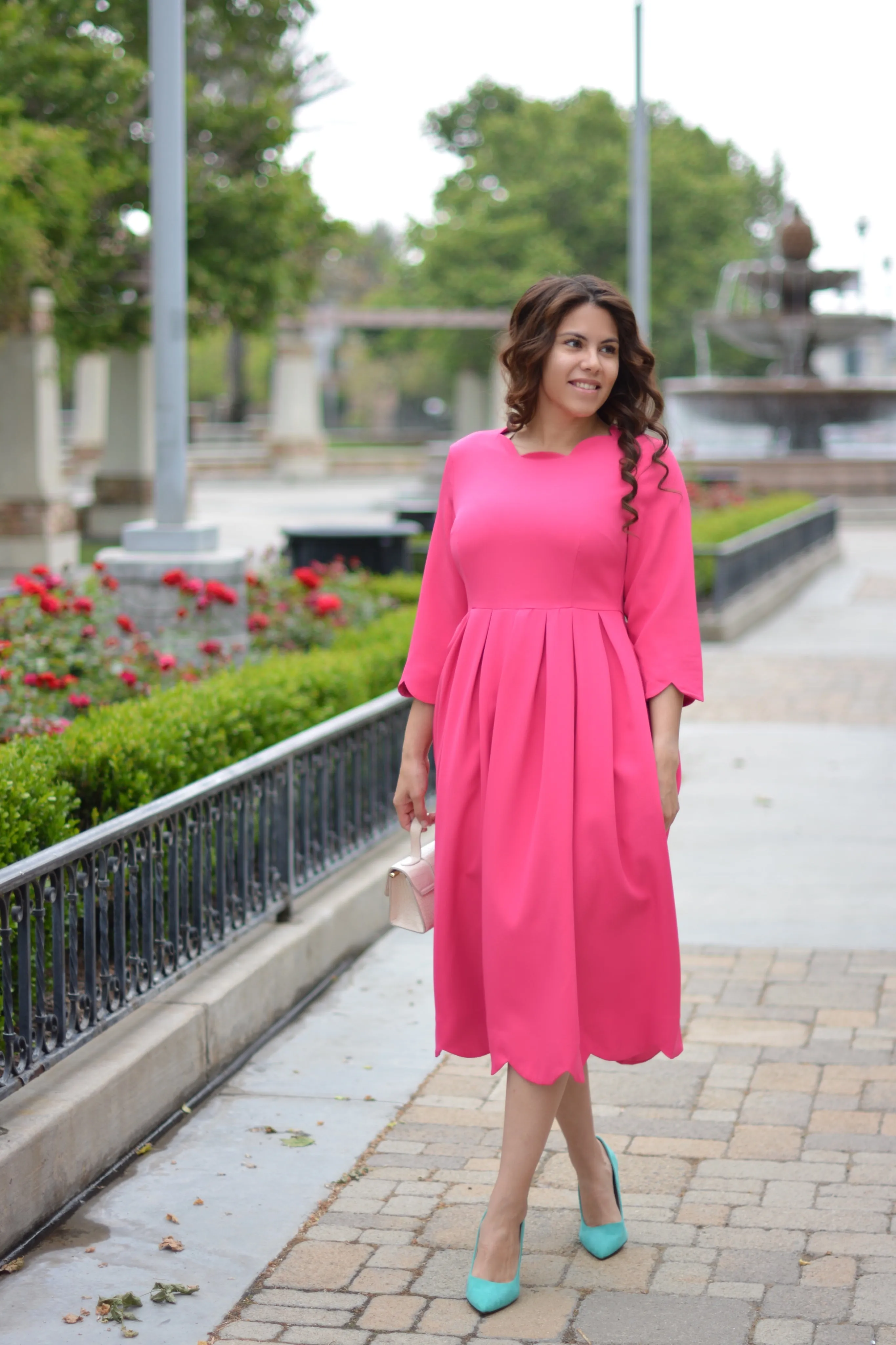 Berlin Scalloped Fuchsia Pink Dress