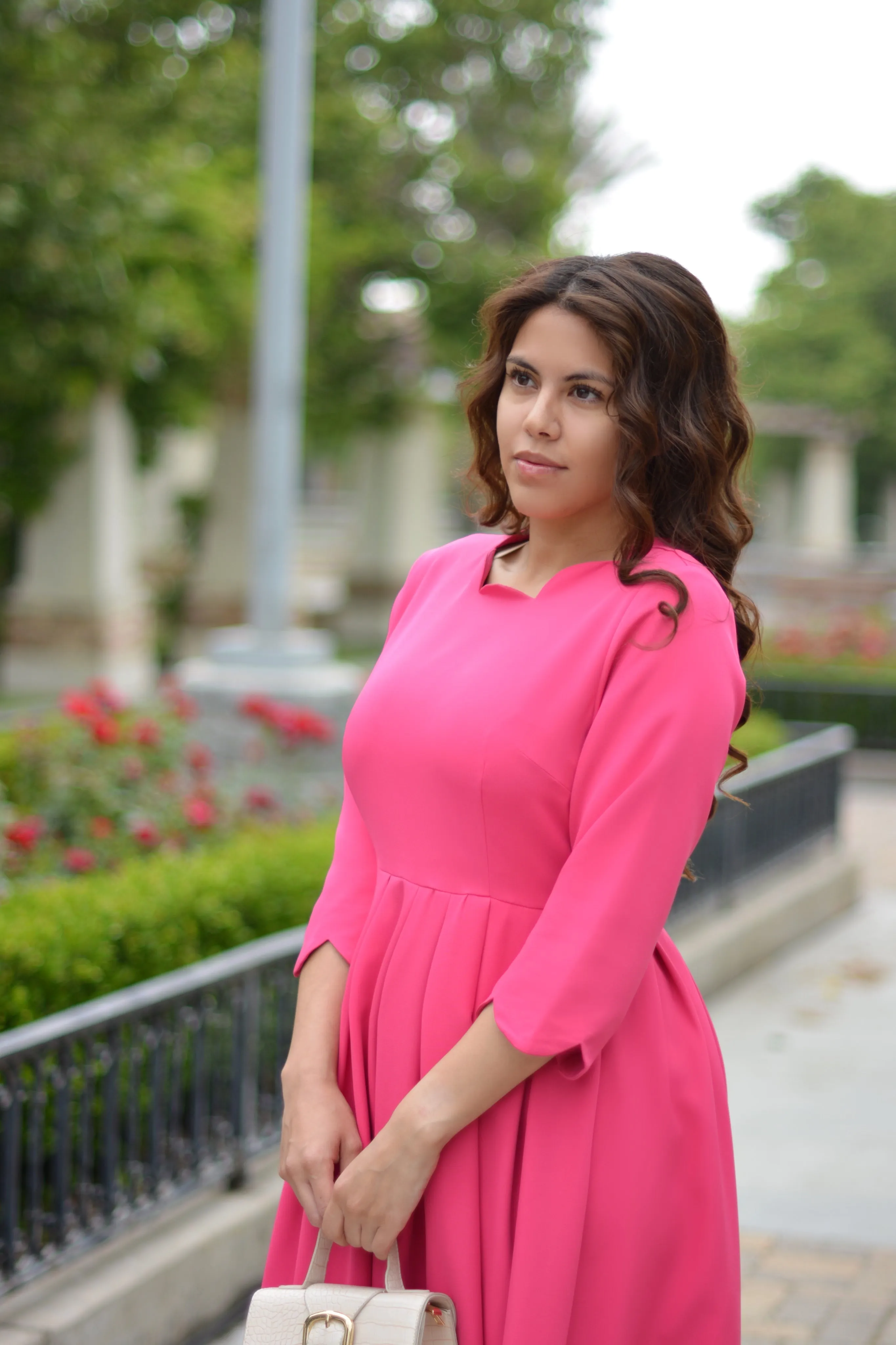 Berlin Scalloped Fuchsia Pink Dress