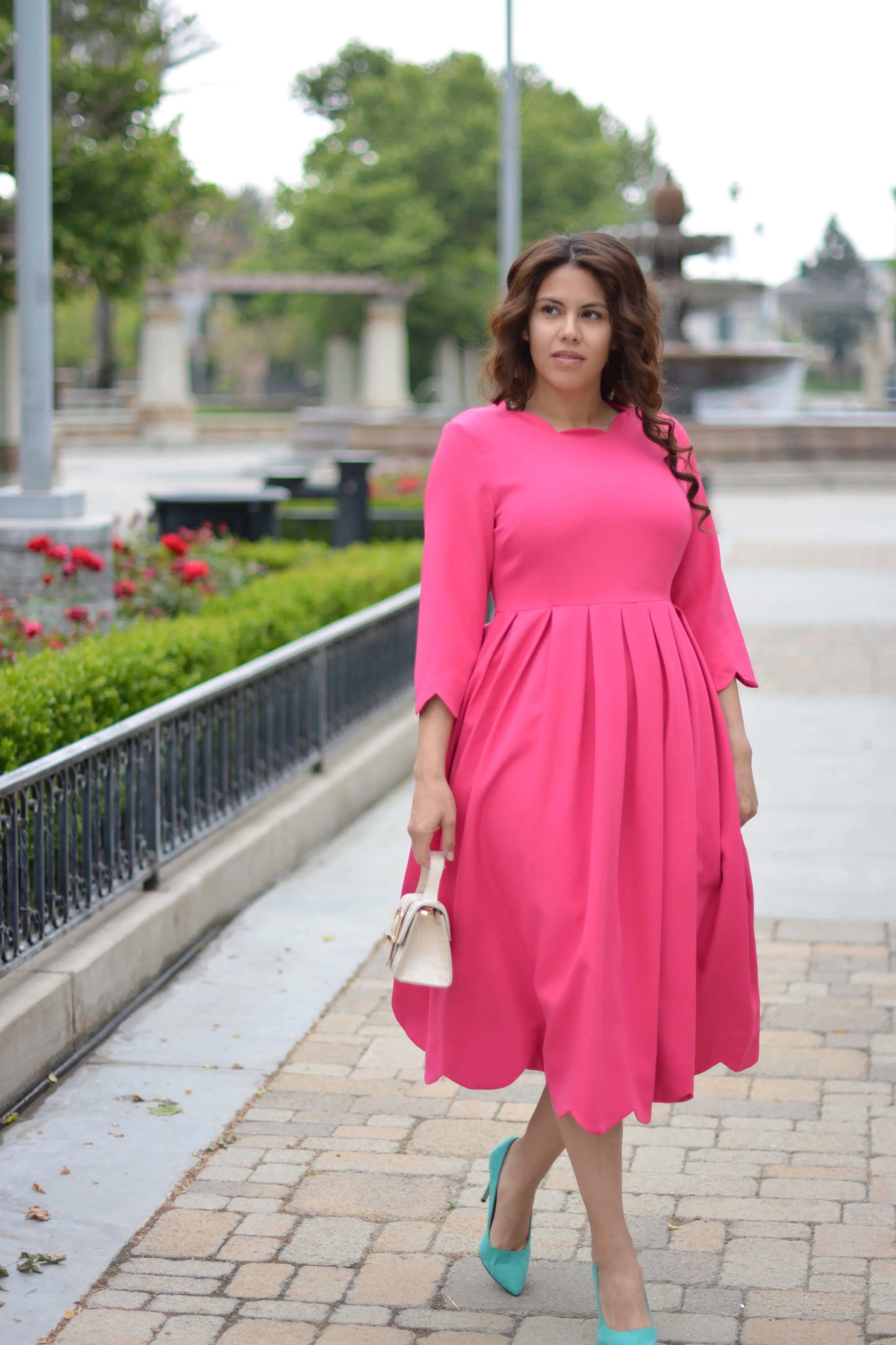 Berlin Scalloped Fuchsia Pink Dress