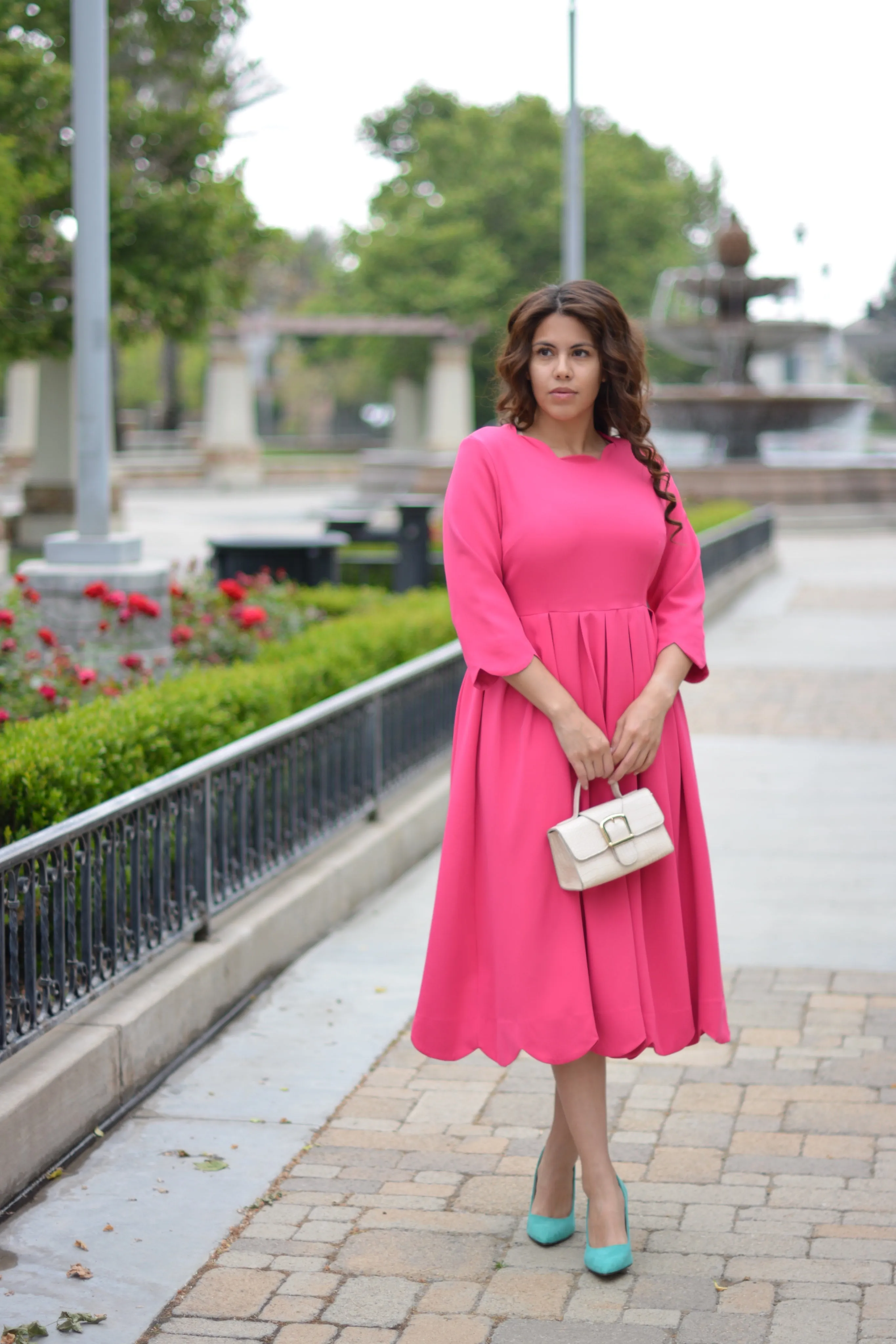 Berlin Scalloped Fuchsia Pink Dress