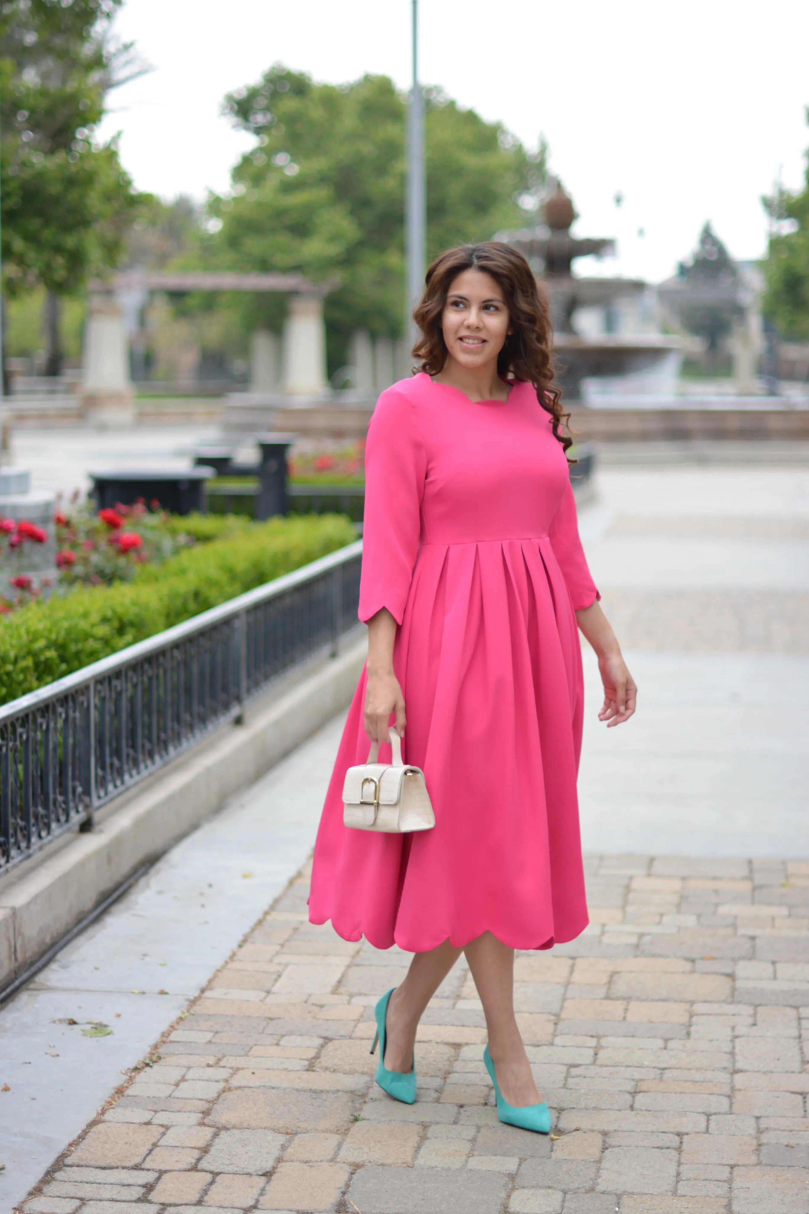 Berlin Scalloped Fuchsia Pink Dress