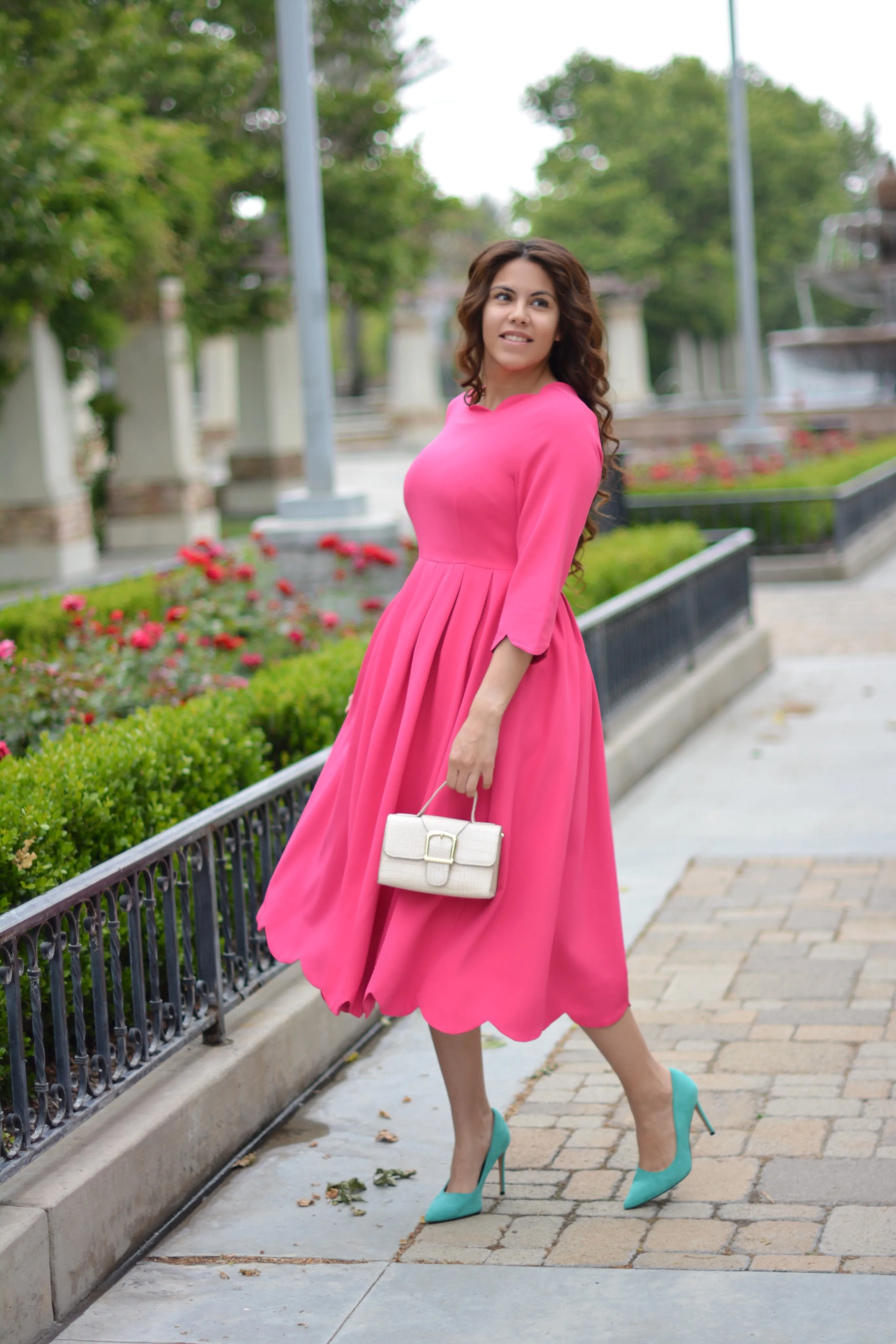 Berlin Scalloped Fuchsia Pink Dress