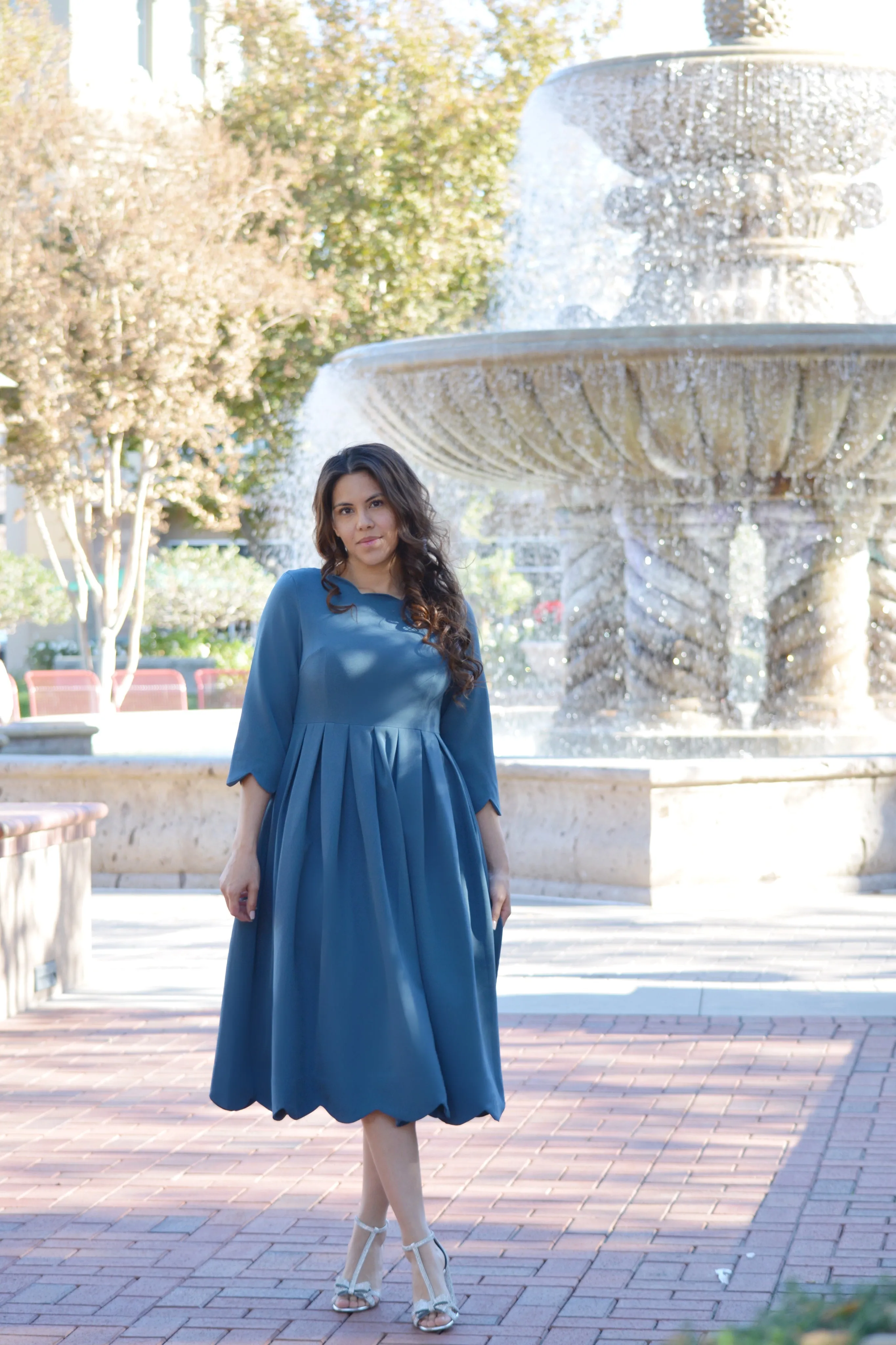 Berlin Teal Scalloped Dress