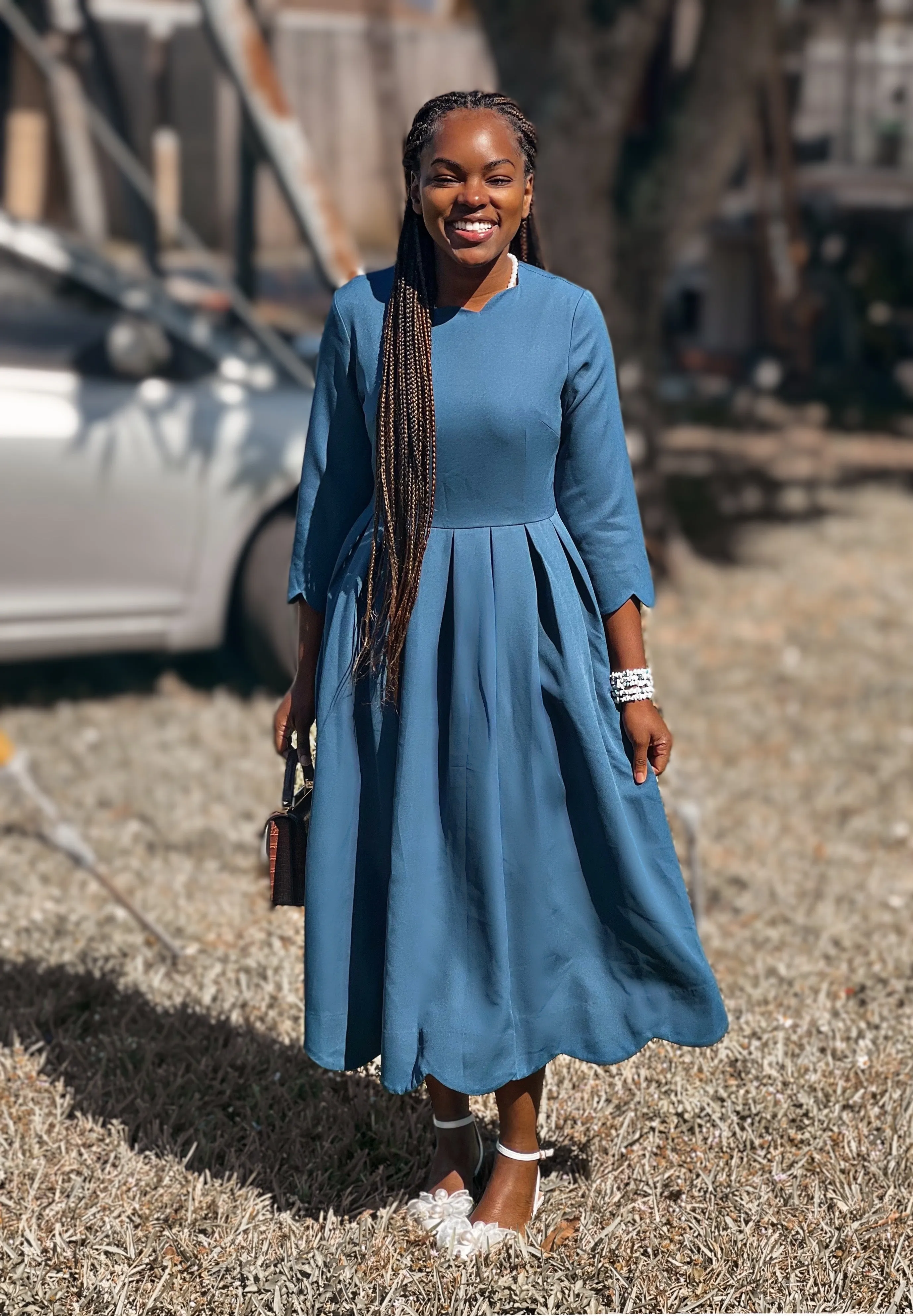 Berlin Teal Scalloped Dress