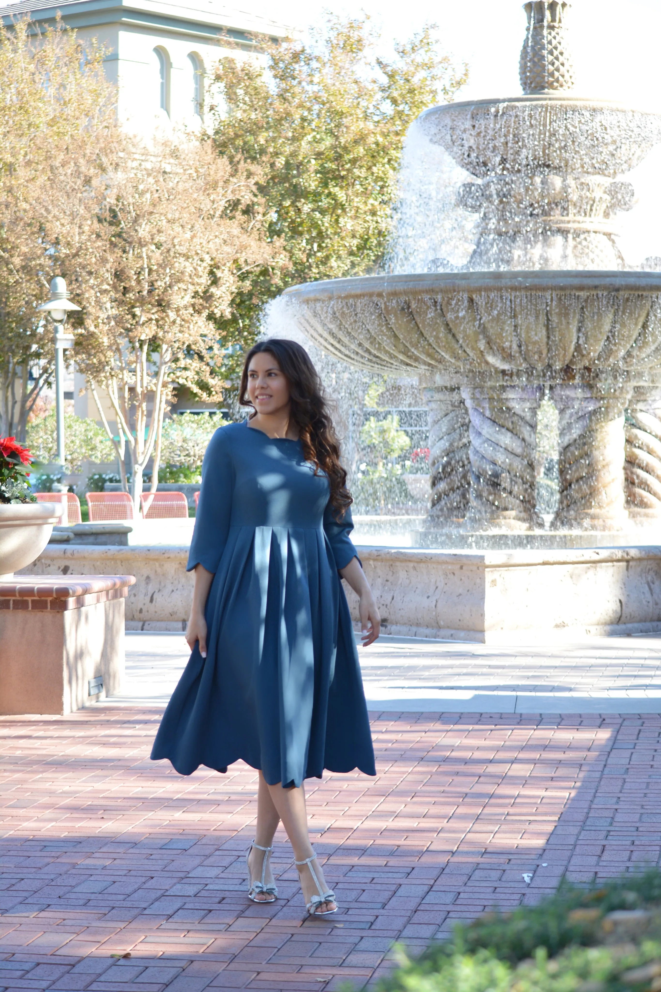 Berlin Teal Scalloped Dress
