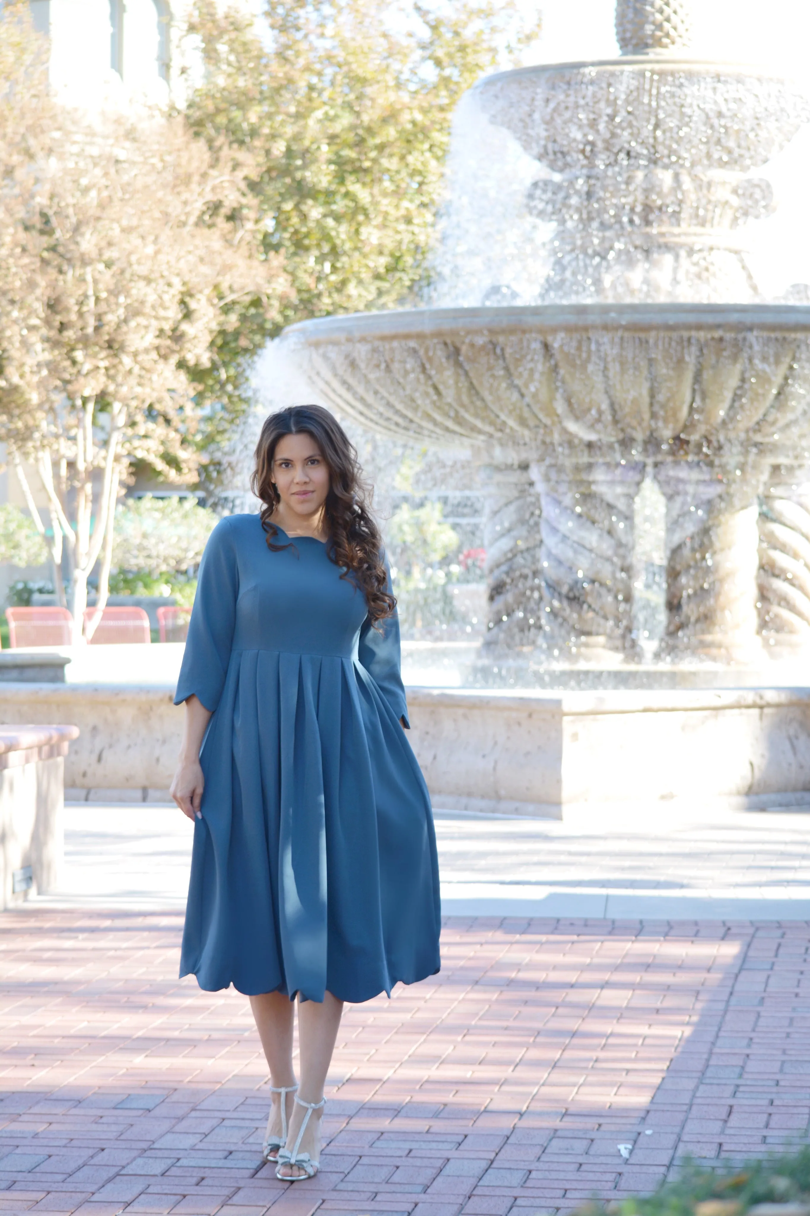 Berlin Teal Scalloped Dress
