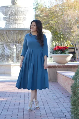 Berlin Teal Scalloped Dress