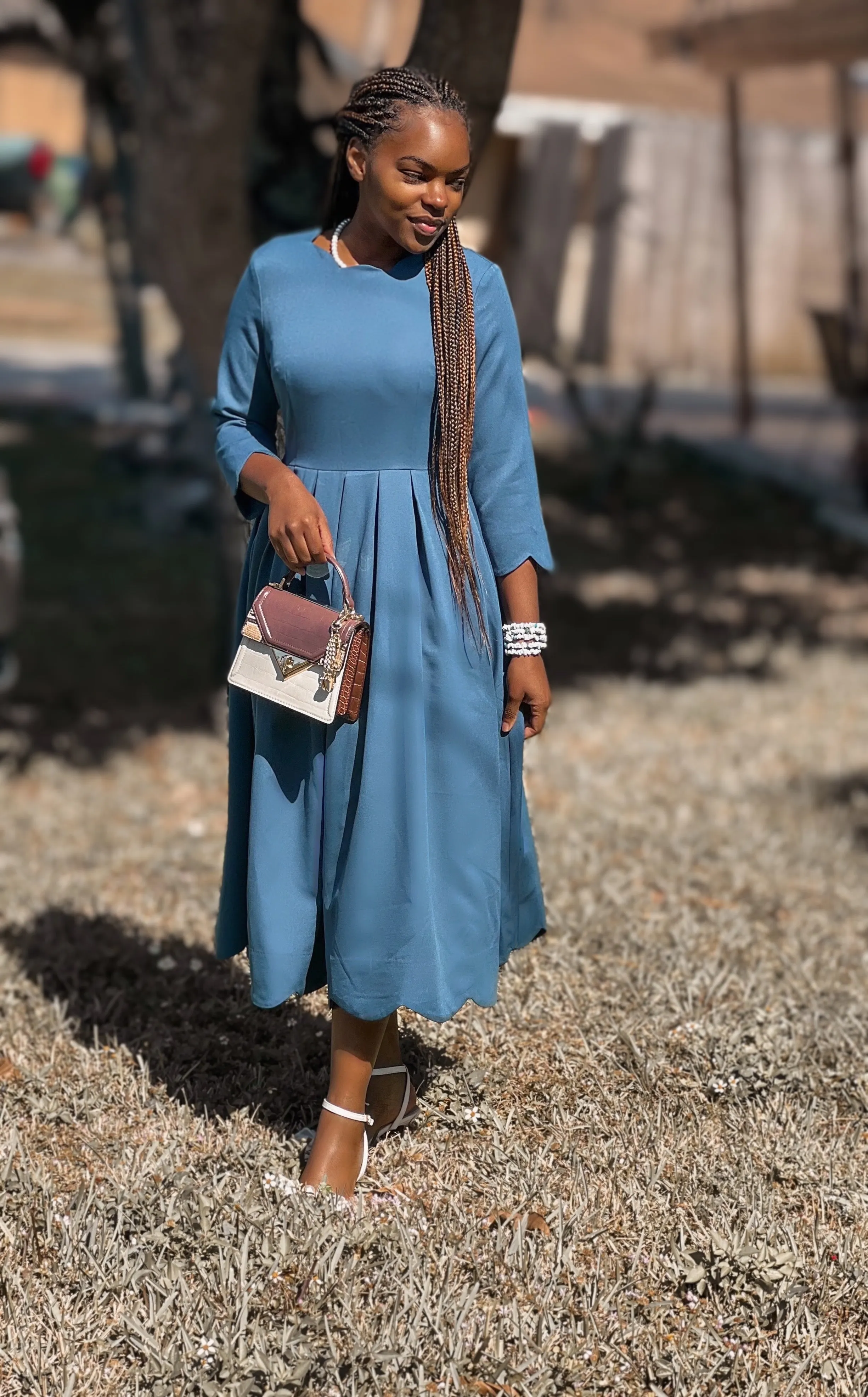 Berlin Teal Scalloped Dress