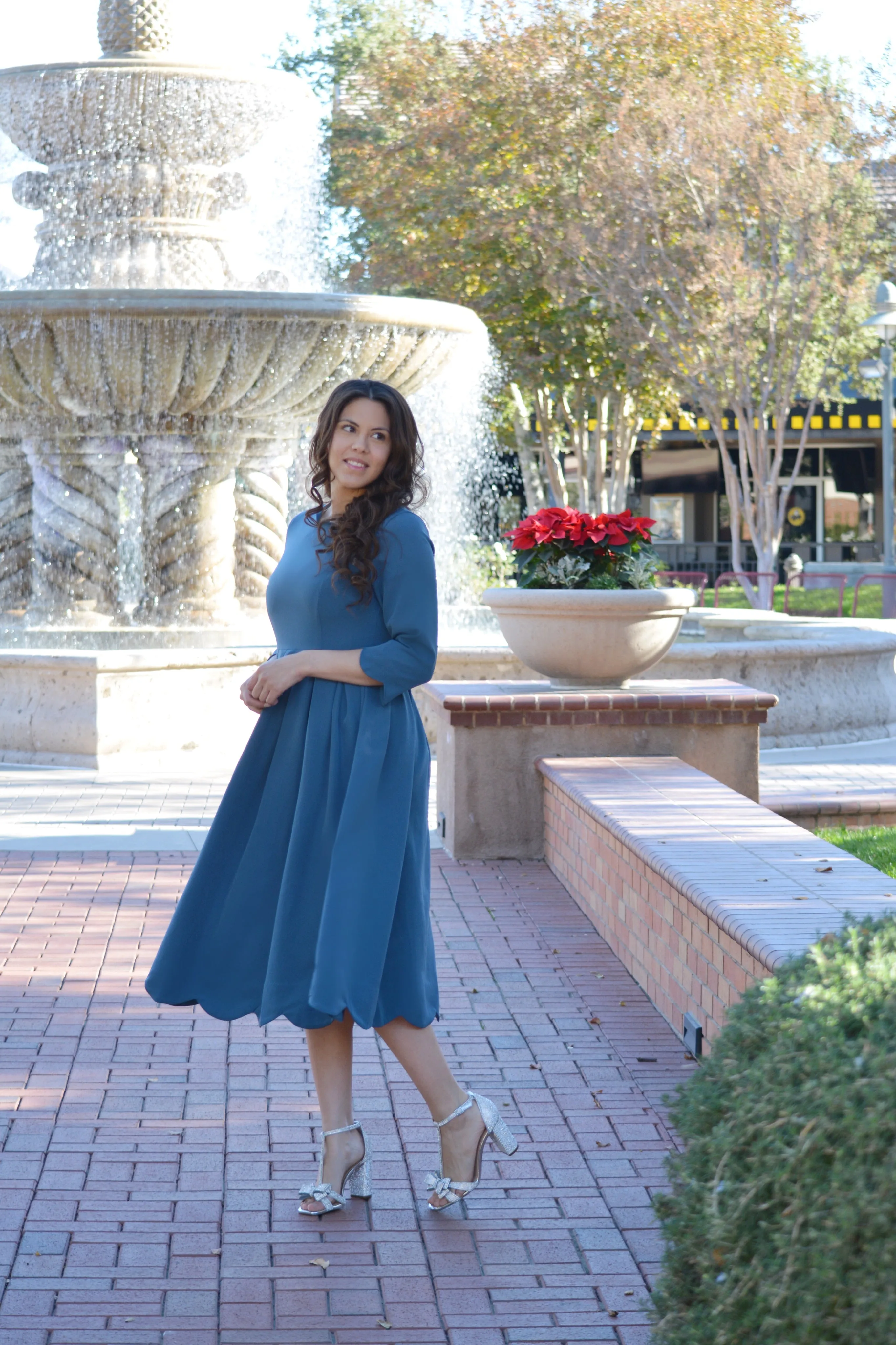 Berlin Teal Scalloped Dress