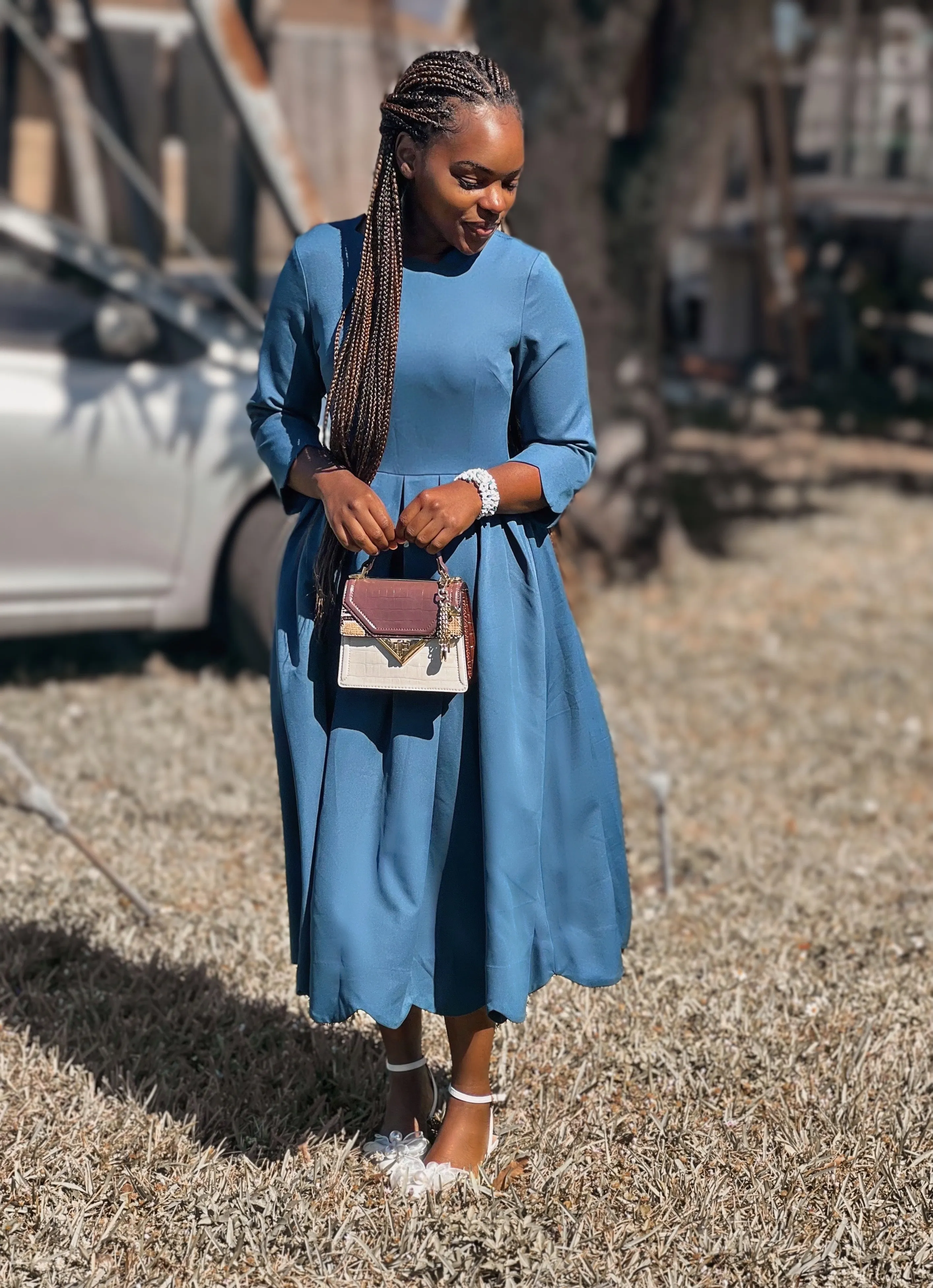 Berlin Teal Scalloped Dress