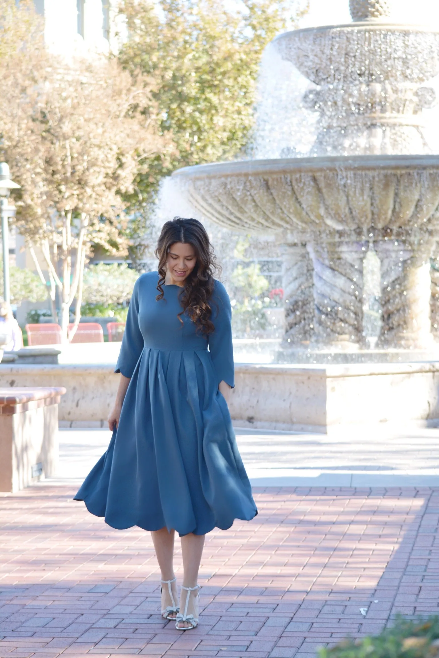Berlin Teal Scalloped Dress