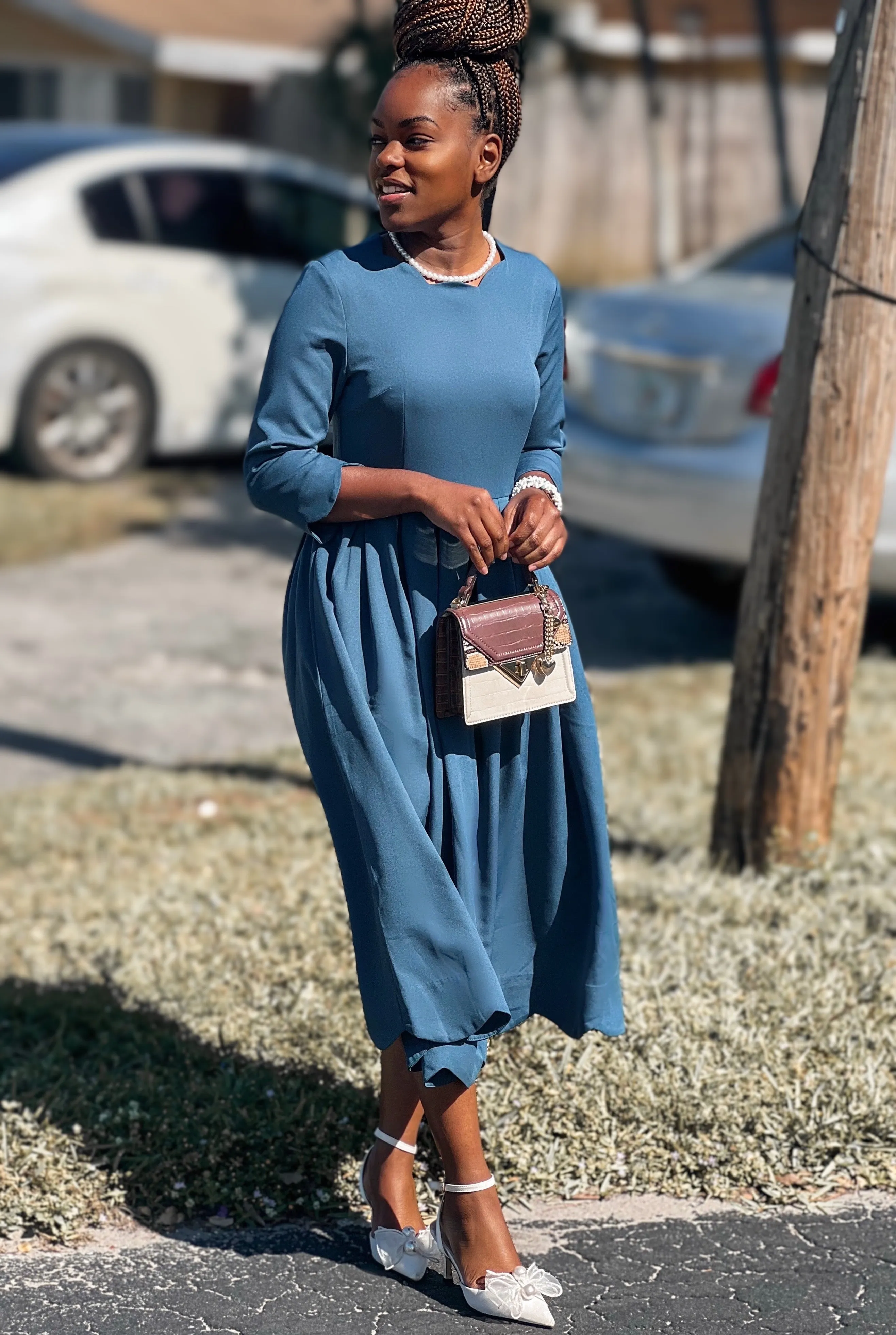 Berlin Teal Scalloped Dress