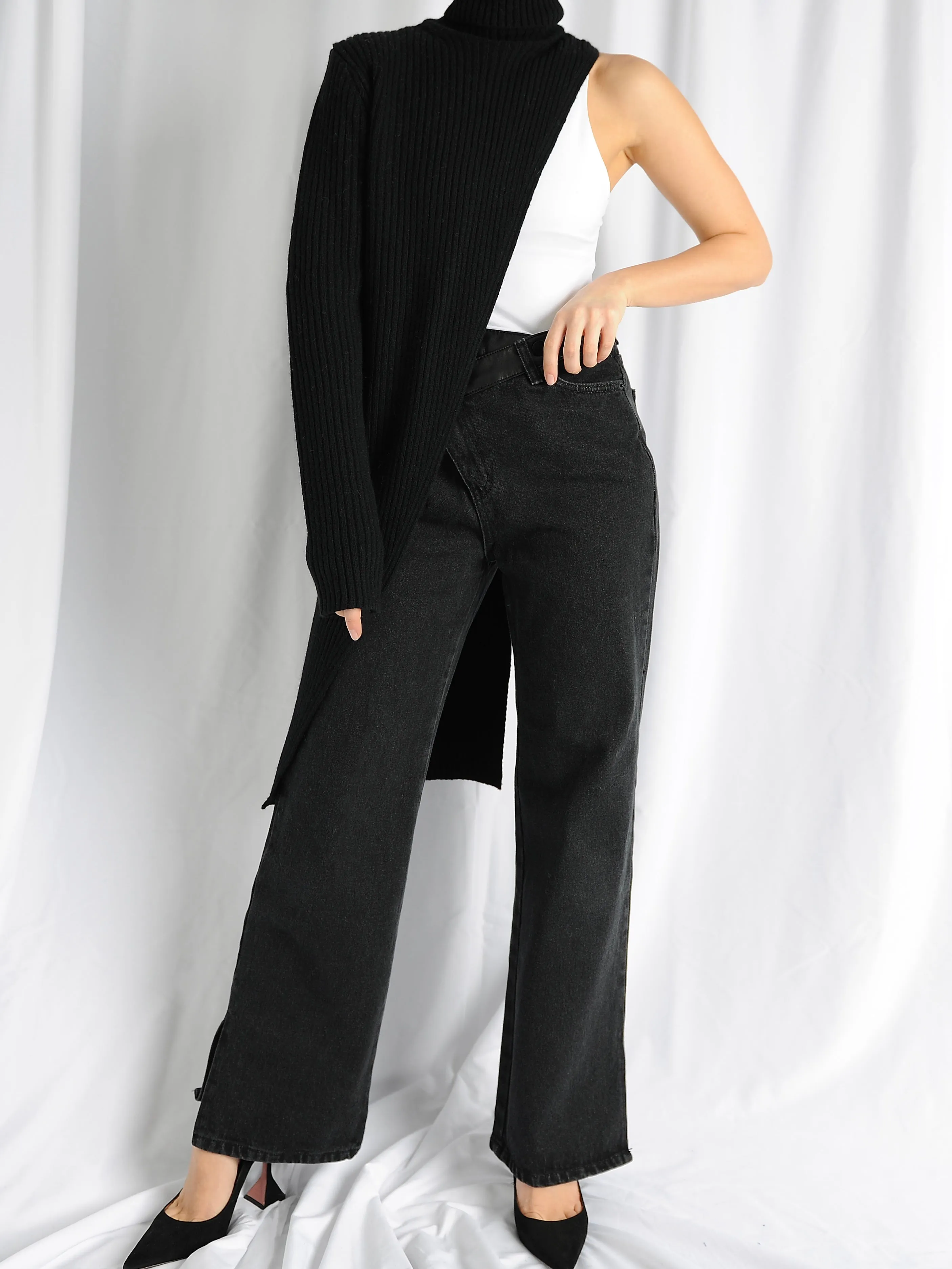Black Asymmetric One Sleeve Top