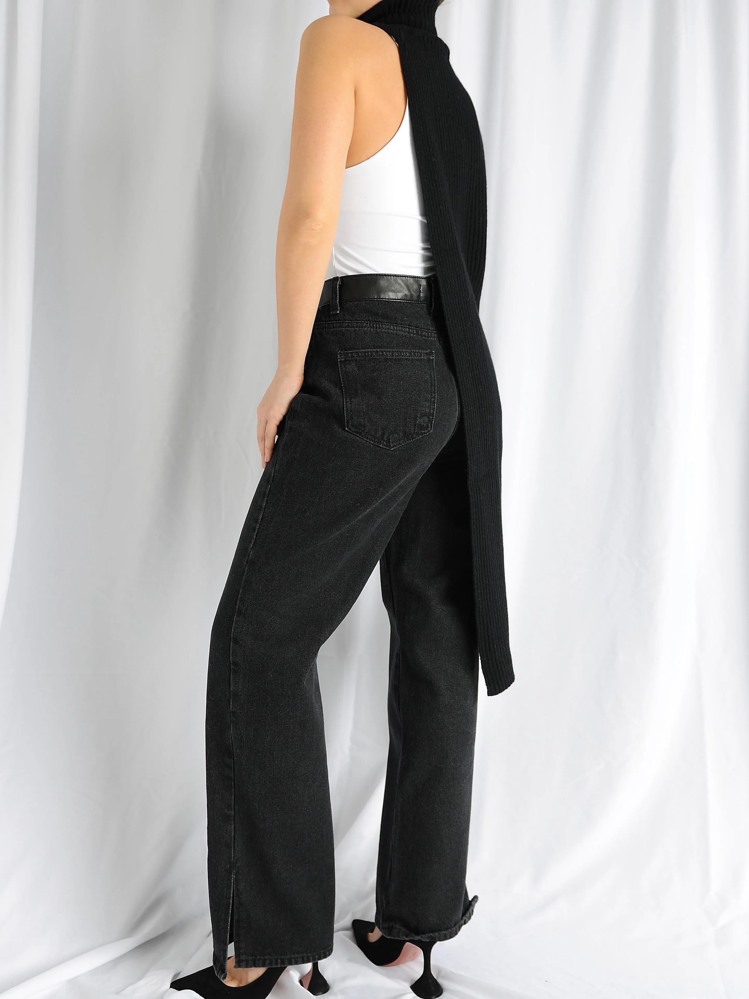 Black Asymmetric One Sleeve Top