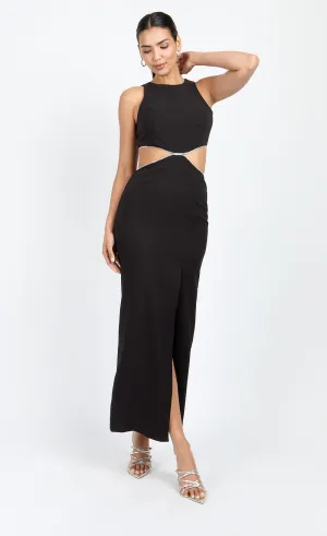 Black Diamanté Cut-Out Maxi Dress by Chloe Lewis