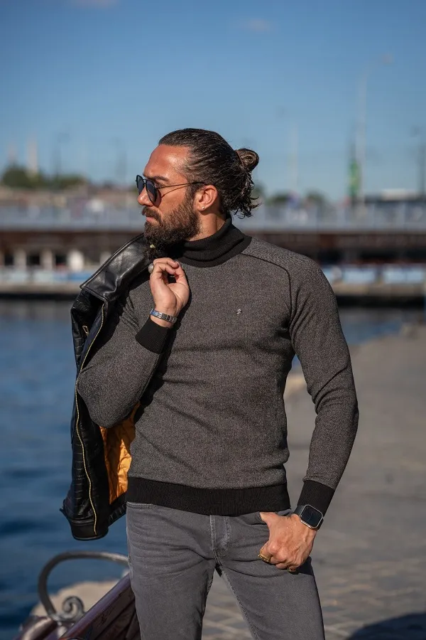 Black Slim Fit Turtleneck Sweater for Men | GentWith.com