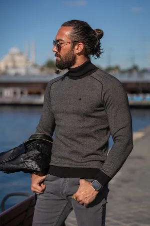 Black Slim Fit Turtleneck Sweater for Men | GentWith.com