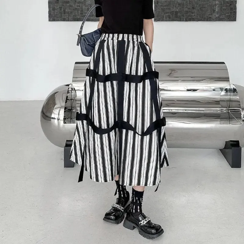 Black White Striped Skirt Harajuku Y2K Skirt with High Waist