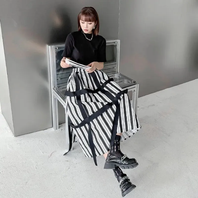Black White Striped Skirt Harajuku Y2K Skirt with High Waist