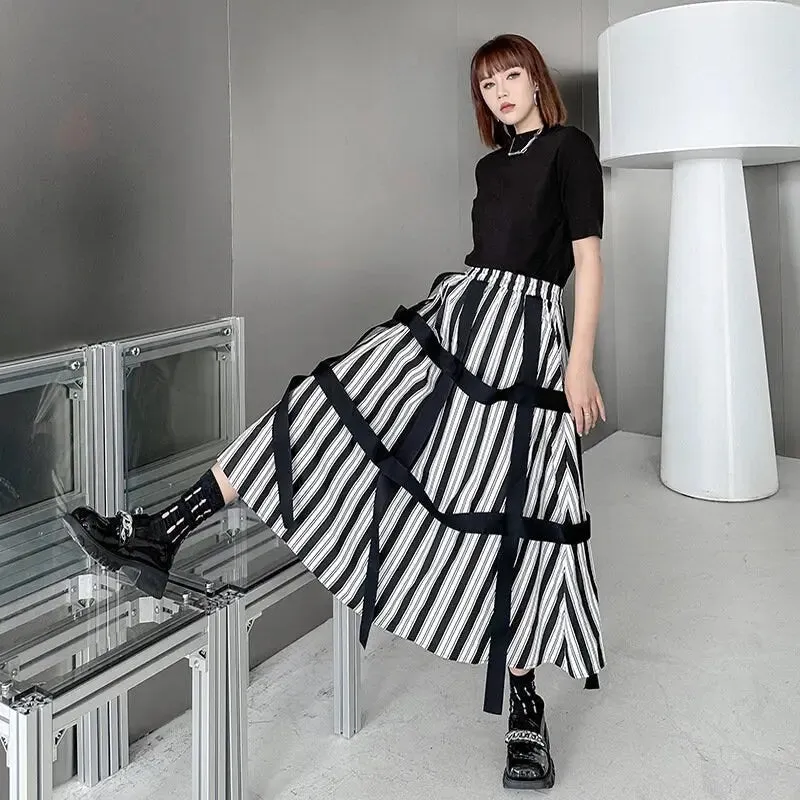 Black White Striped Skirt Harajuku Y2K Skirt with High Waist
