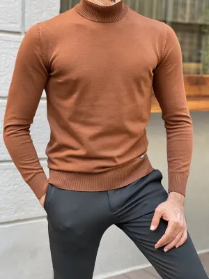 Brown Slim Fit Mock Turtleneck Sweater by GentWith.com