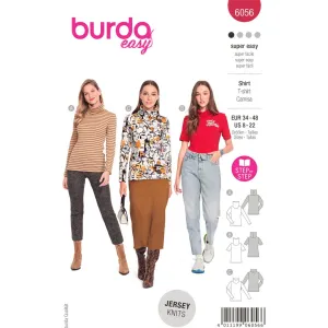 Burda Style Pattern 6056 Misses' Turtleneck Top with Half or Full Length Sleeves B6056