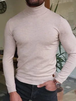 Buy Beige Slim Fit Turtleneck Wool Sweater by GentWith | Free Shipping
