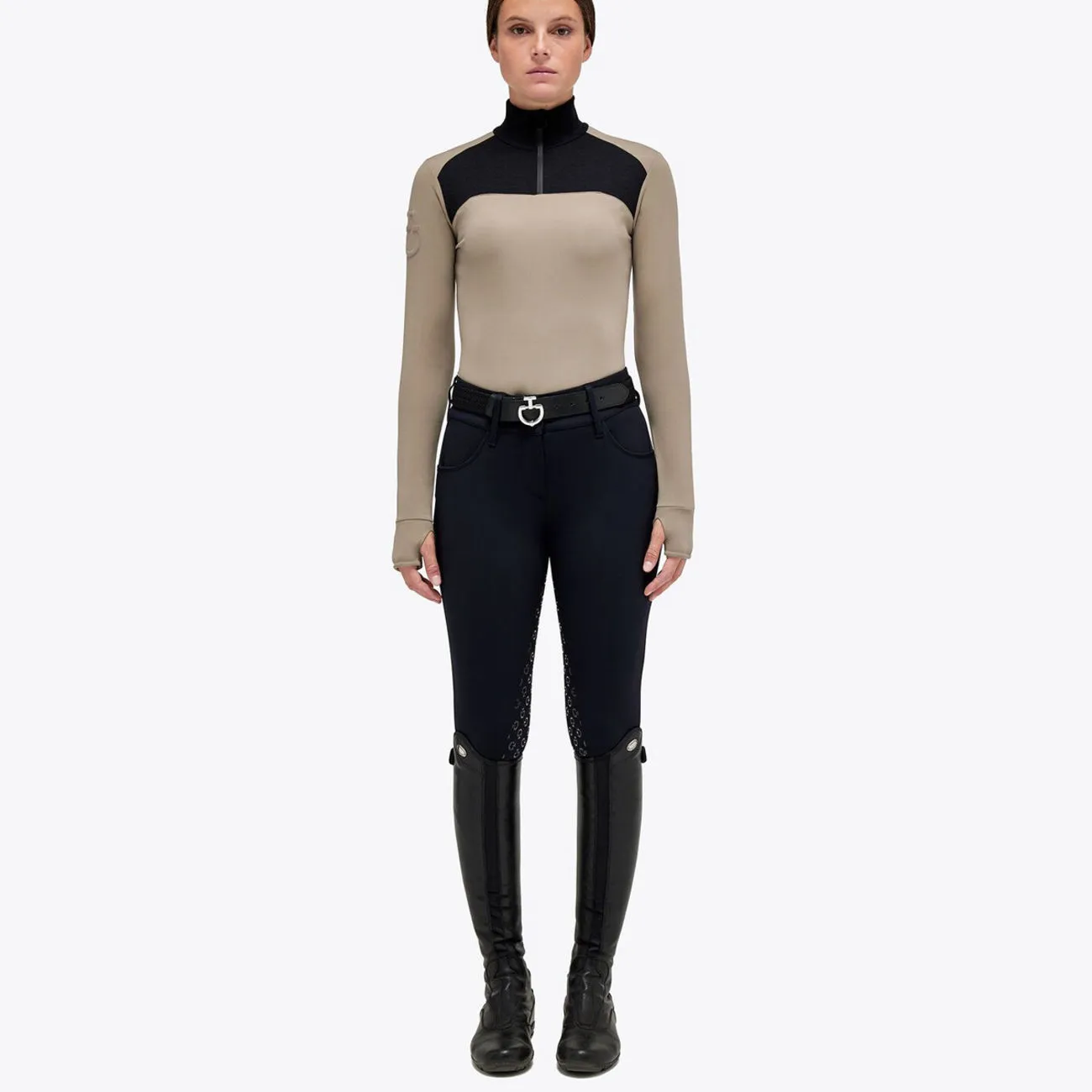 CAVALLERIA TOSCANA TECHNICAL WOOL HALF ZIP TURTLENECK