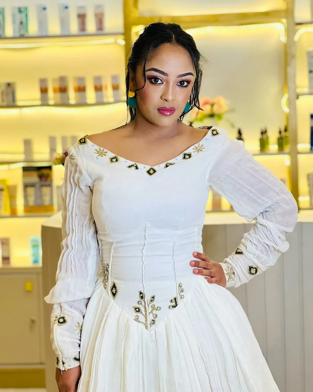 Classic Golden with Black Habesha Dress: Modern Designed Ethiopian Traditional Dress Great for All Functions Eritrean Clothing