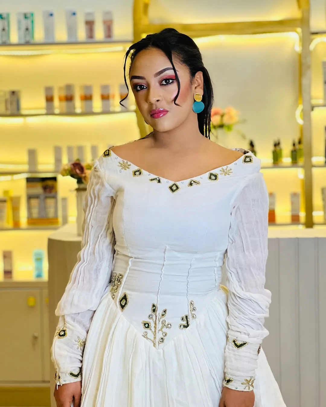 Classic Golden with Black Habesha Dress: Modern Designed Ethiopian Traditional Dress Great for All Functions Eritrean Clothing