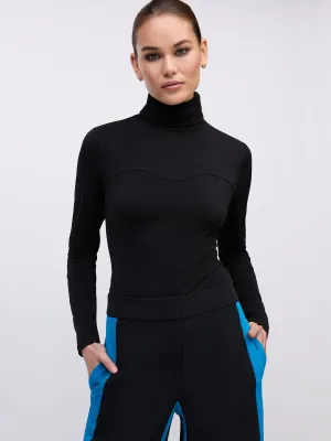 Corset-Waist Knit Turtleneck Top