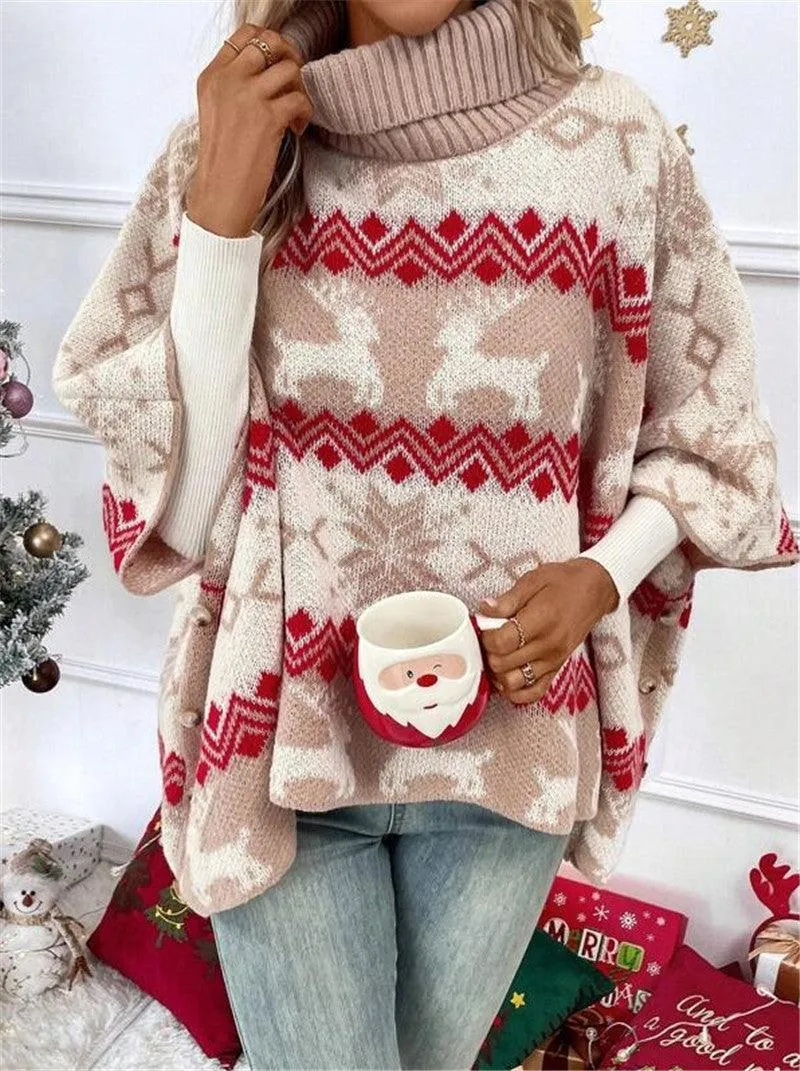 Cozy Turtleneck Christmas Sweater with Batwing Sleeves – Perfect for the Festive Season