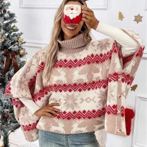 Cozy Turtleneck Christmas Sweater with Batwing Sleeves – Perfect for the Festive Season