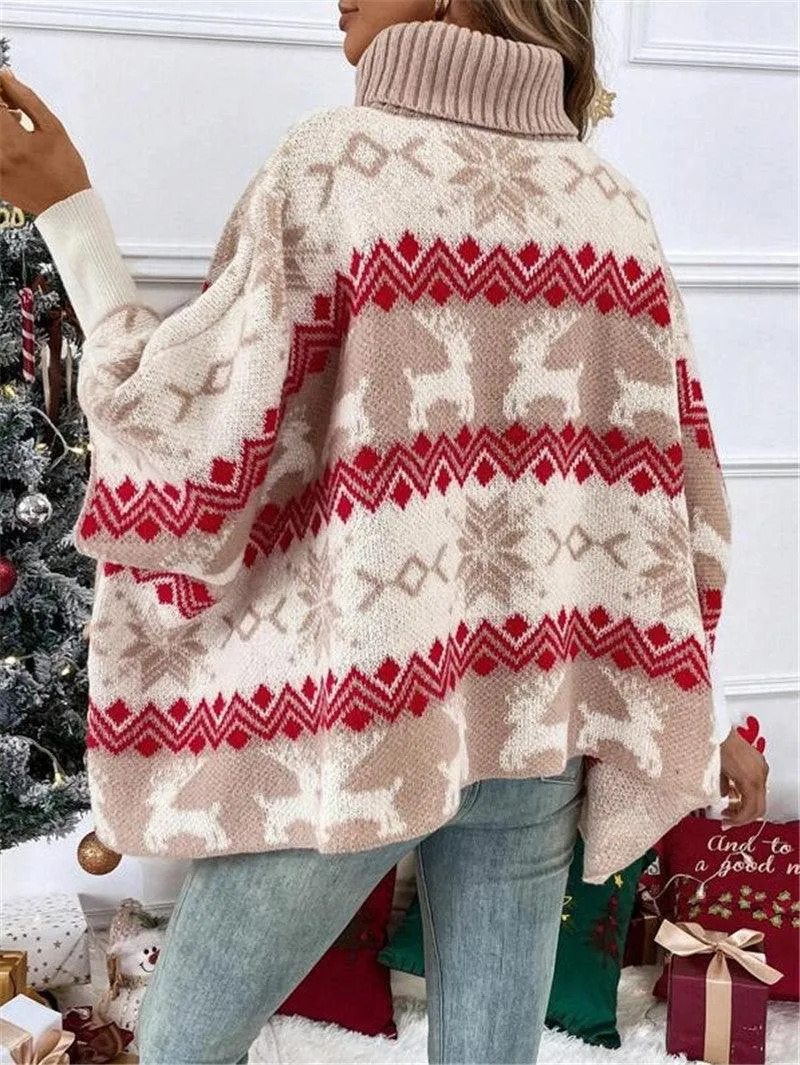 Cozy Turtleneck Christmas Sweater with Batwing Sleeves – Perfect for the Festive Season