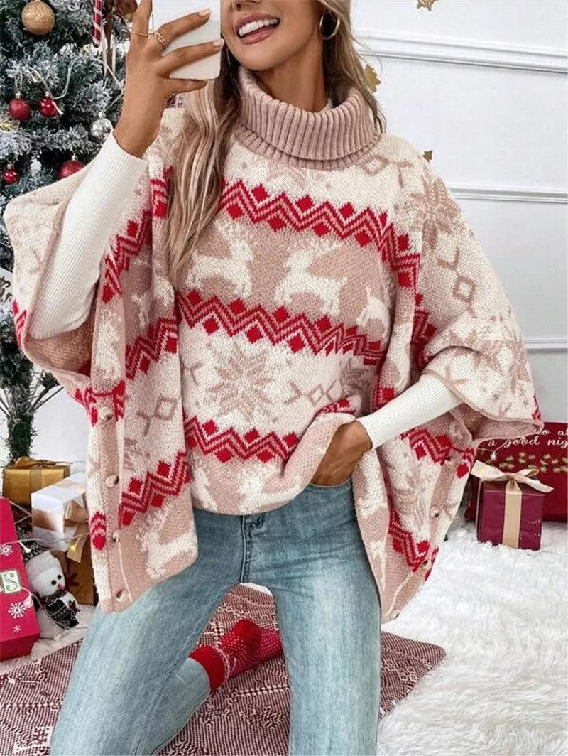 Cozy Turtleneck Christmas Sweater with Batwing Sleeves – Perfect for the Festive Season